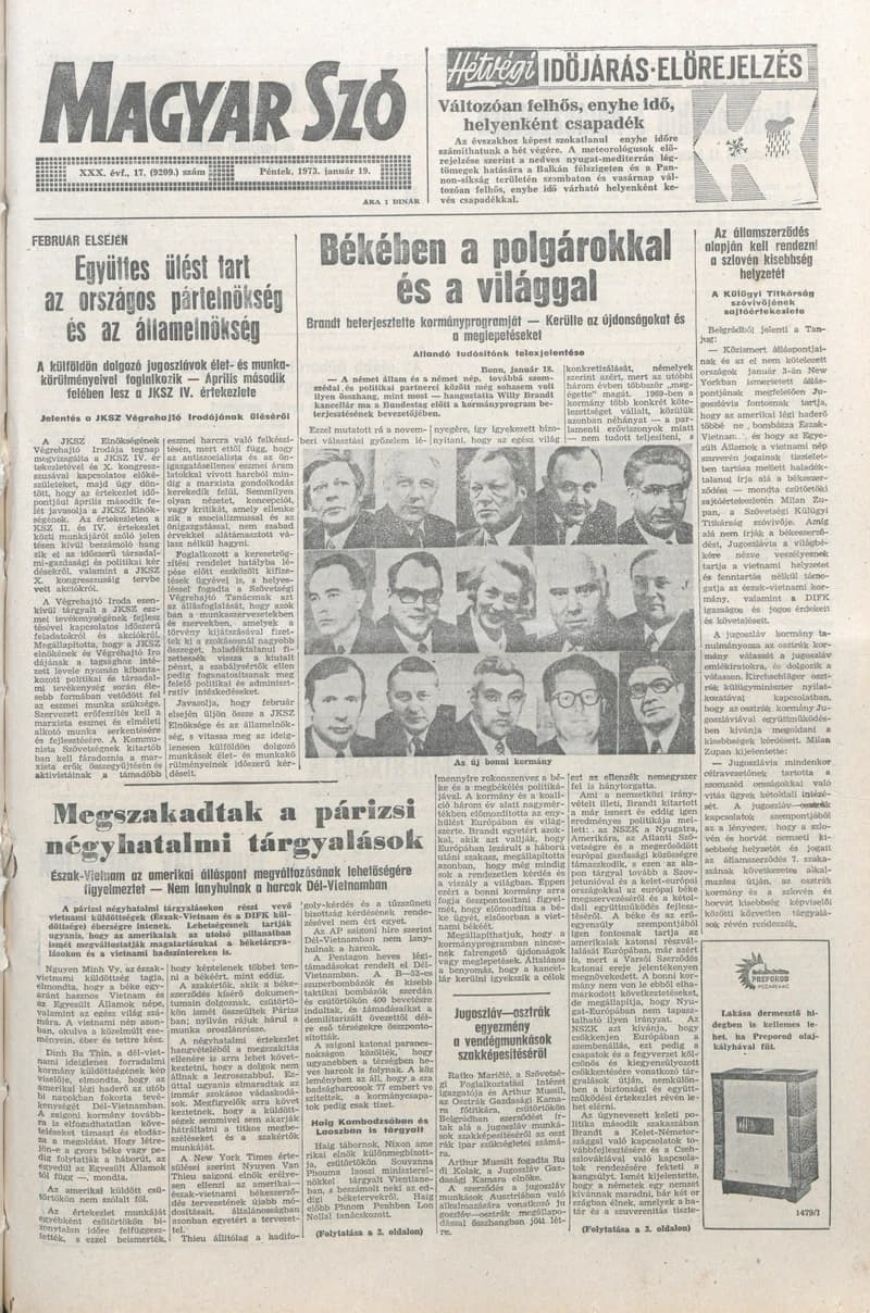 Magyar Szó, 30. évf. 1973. január 19. 17. sz. 1–14. oldal