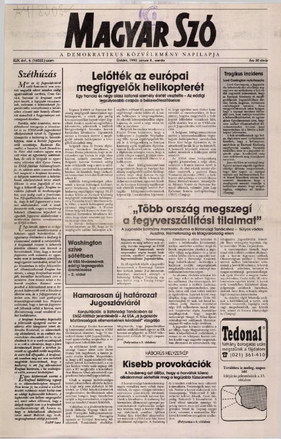 Magyar Szó, 49. évf. 1992. január 8. 6. sz. 1–16. oldal
