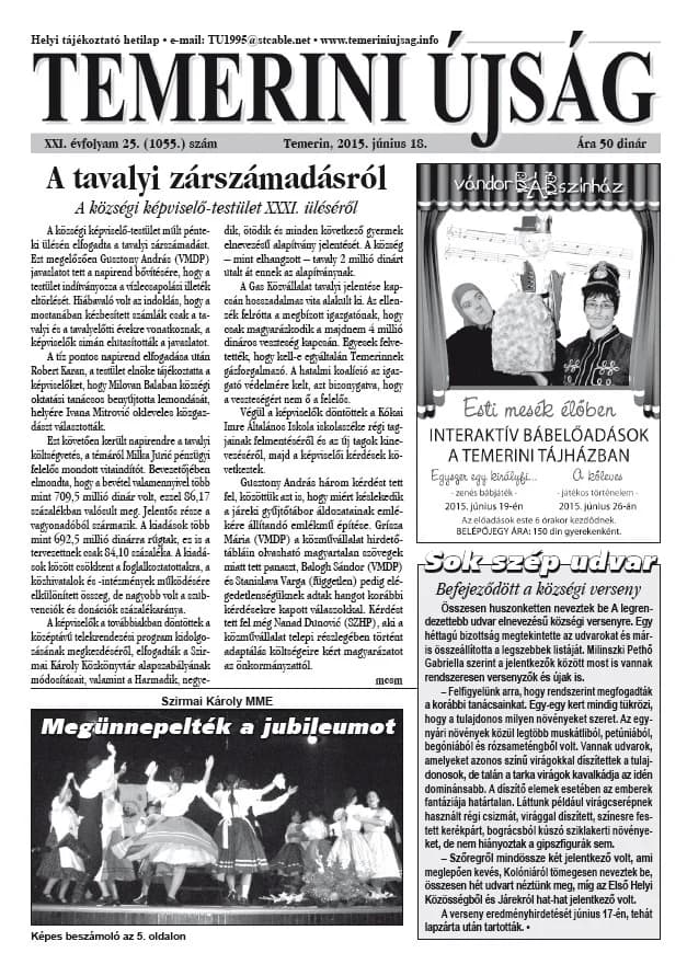 Temerini Újság, 21. évf. 2015. június 18. 25. sz.