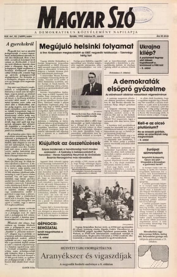 Magyar Szó, 49. évf. 1992. március 25. 83. sz. 1–16. oldal