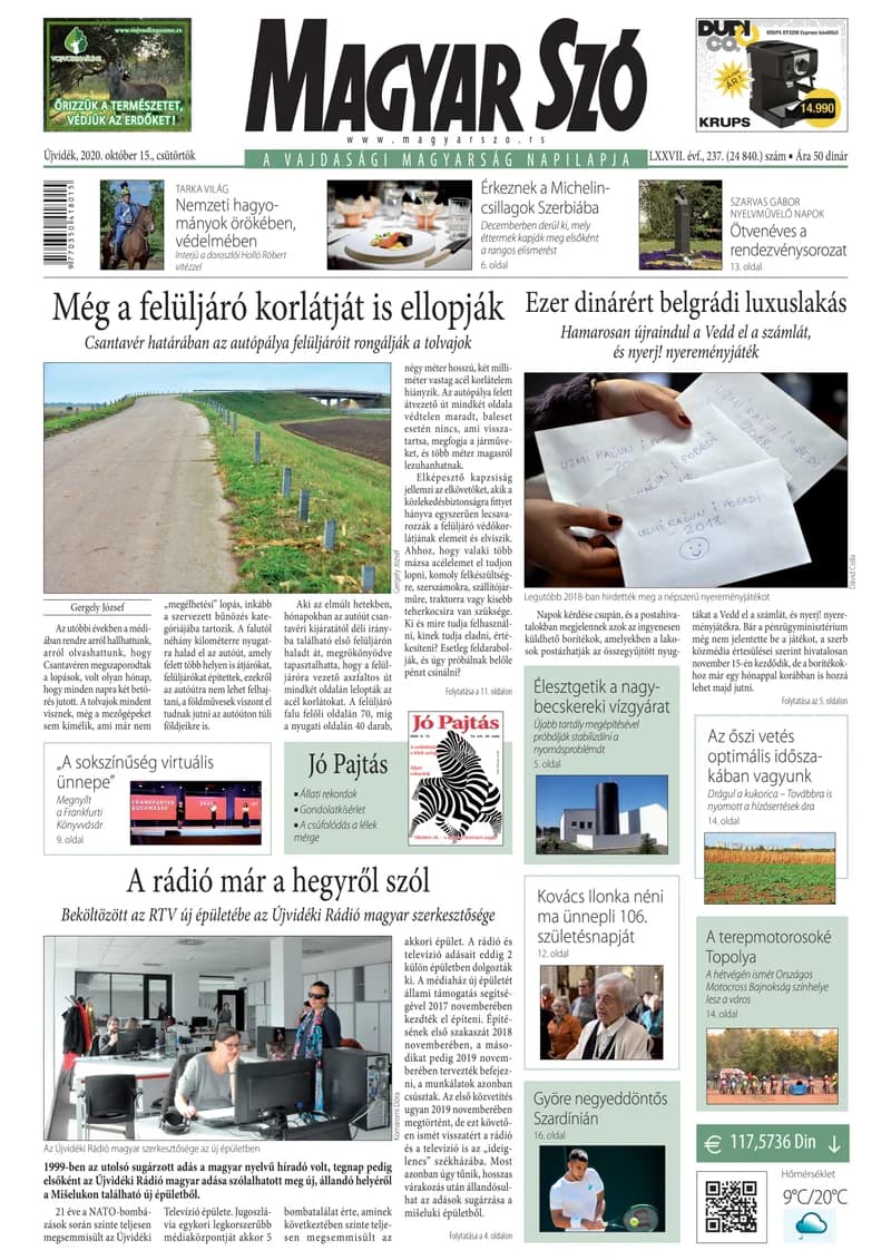 Magyar Szó, 77. évf. 2020. október 15. 237. sz. 1–20. oldal