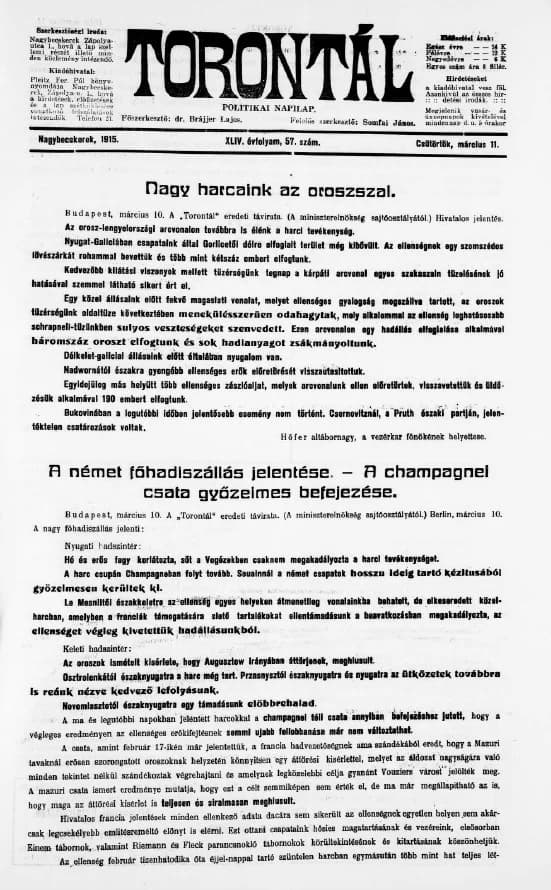 Torontál, 44. évf. 1915. március 11. 57. sz.