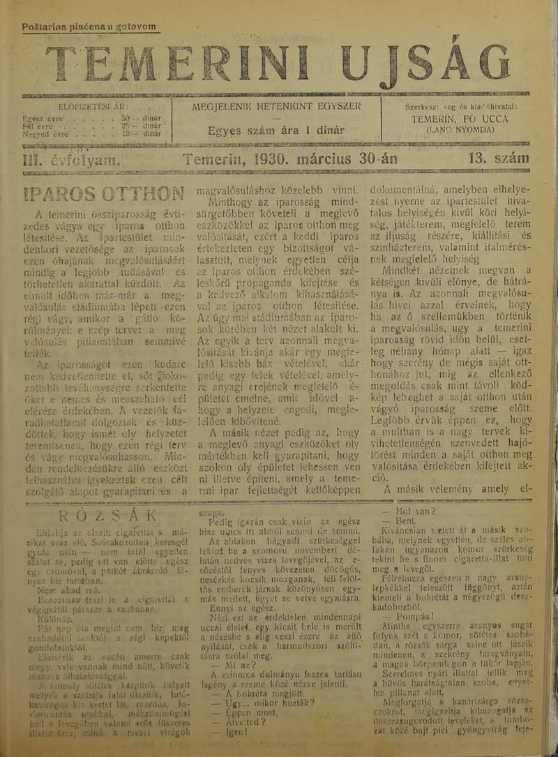 Temerini Újság 1928-1944, 3. évf. 1930. március 30. 13. sz.