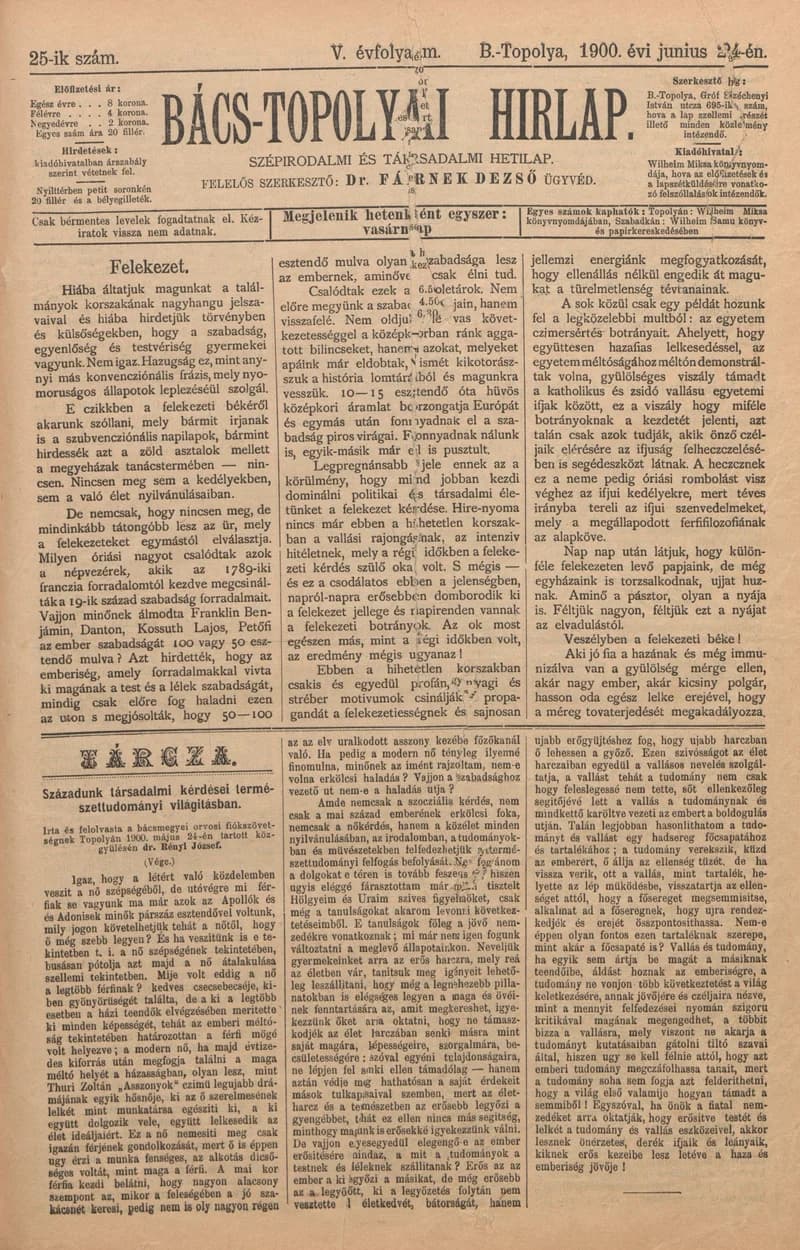 Bács-Topolyai Hirlap, 5. évf. 1900. június 24. 25. sz.