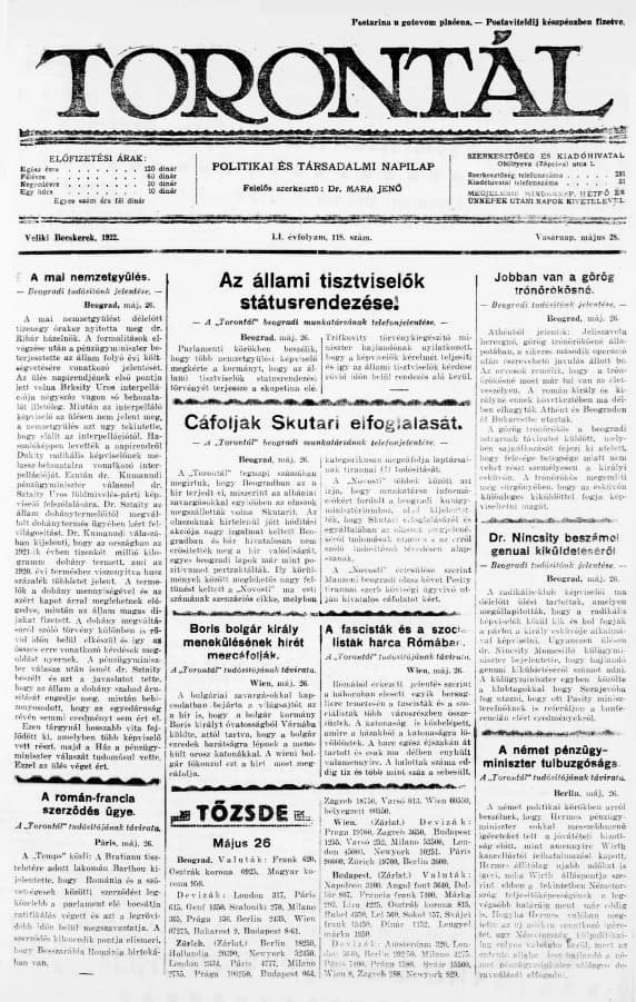 Torontál, 51. évf. 1922. május 28. 118. sz.