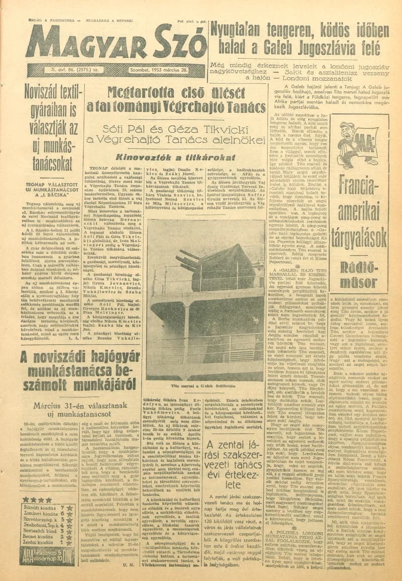 Magyar Szó, 10. évf. 1953. március 28. 86. sz. 1–10. oldal