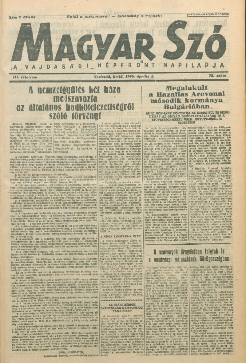 Magyar Szó, 3. évf. 1946. április 1. 78. sz. 1–6. oldal