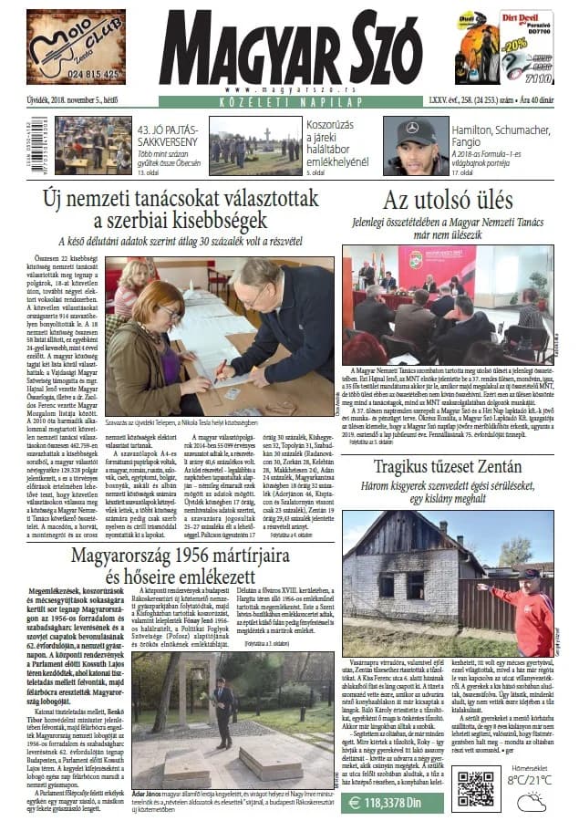 Magyar Szó, 75. évf. 2018. november 5. 258. sz. 1–20. oldal