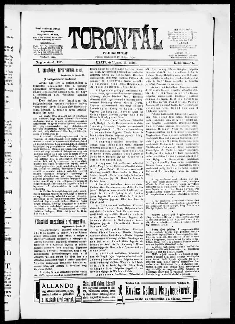 Torontál, 34. évf. 1905. január 17. 13. sz.