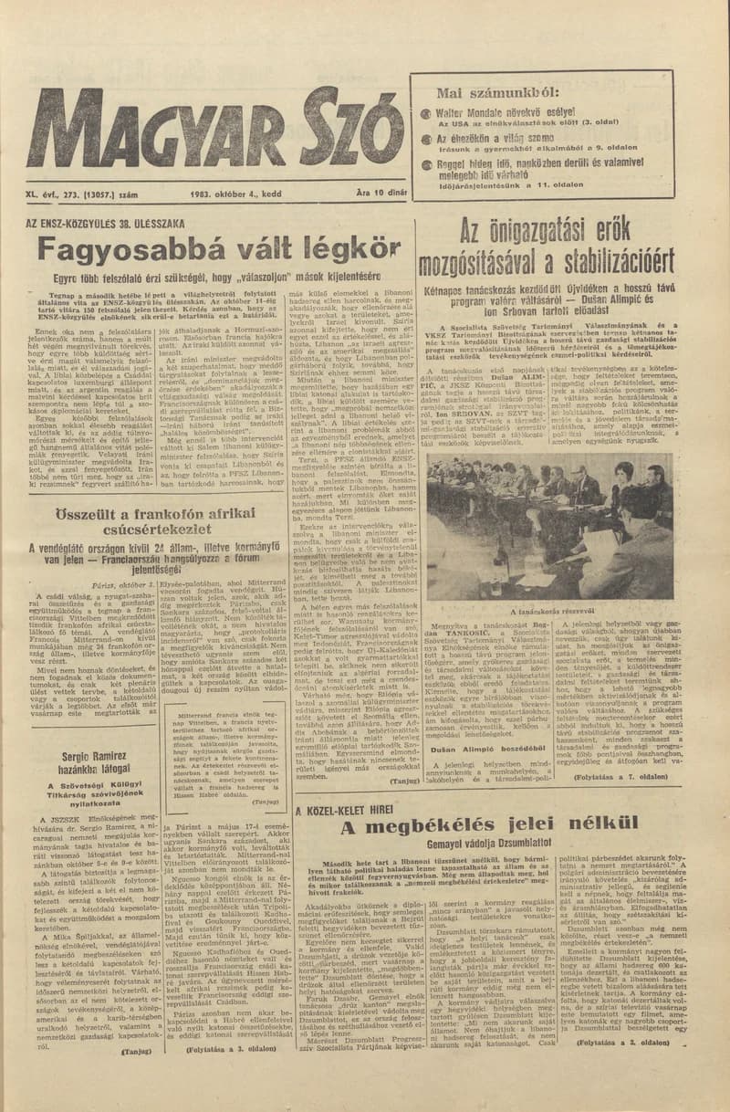 Magyar Szó, 40. évf. 1983. október 4. 273. sz.