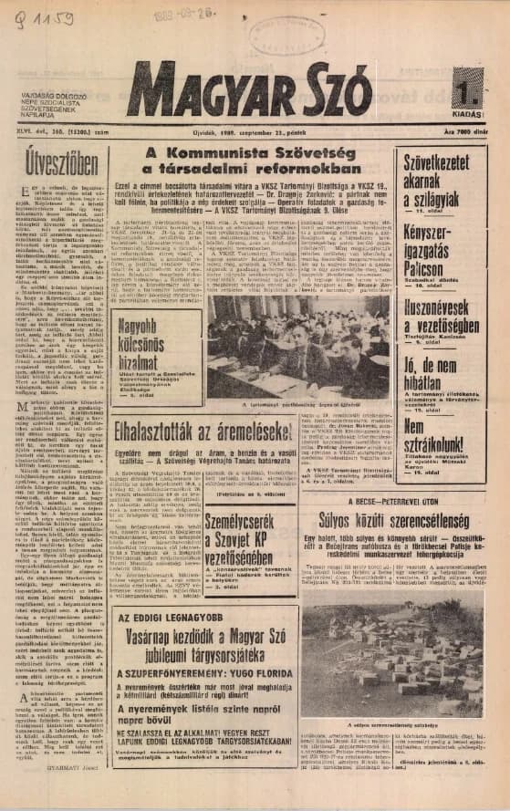 Magyar Szó, 46. évf. 1989. szeptember 22. 260. sz. 1–20. oldal