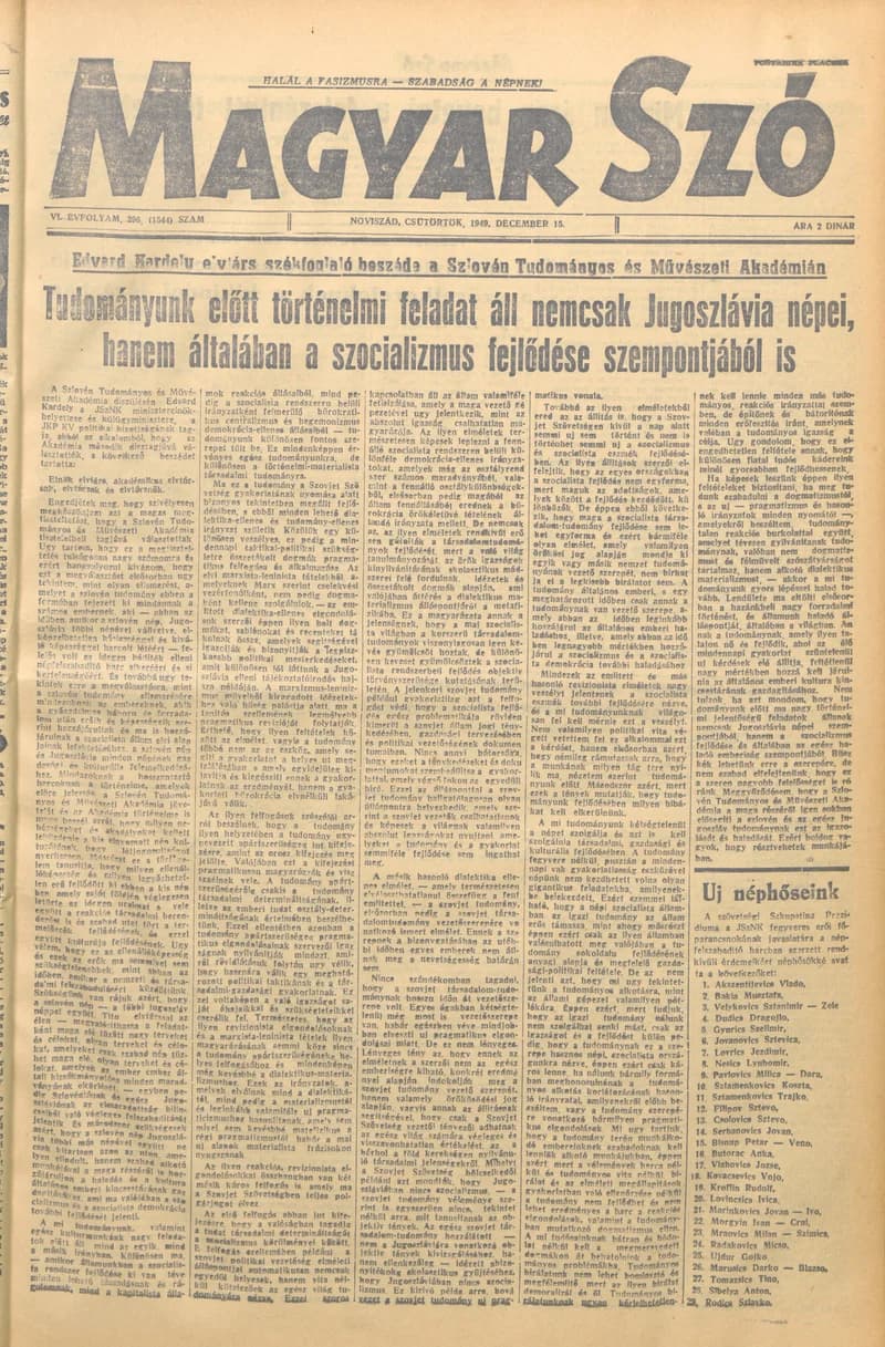 Magyar Szó, 6. évf. 1949. december 15. 296. sz. 1–4. oldal