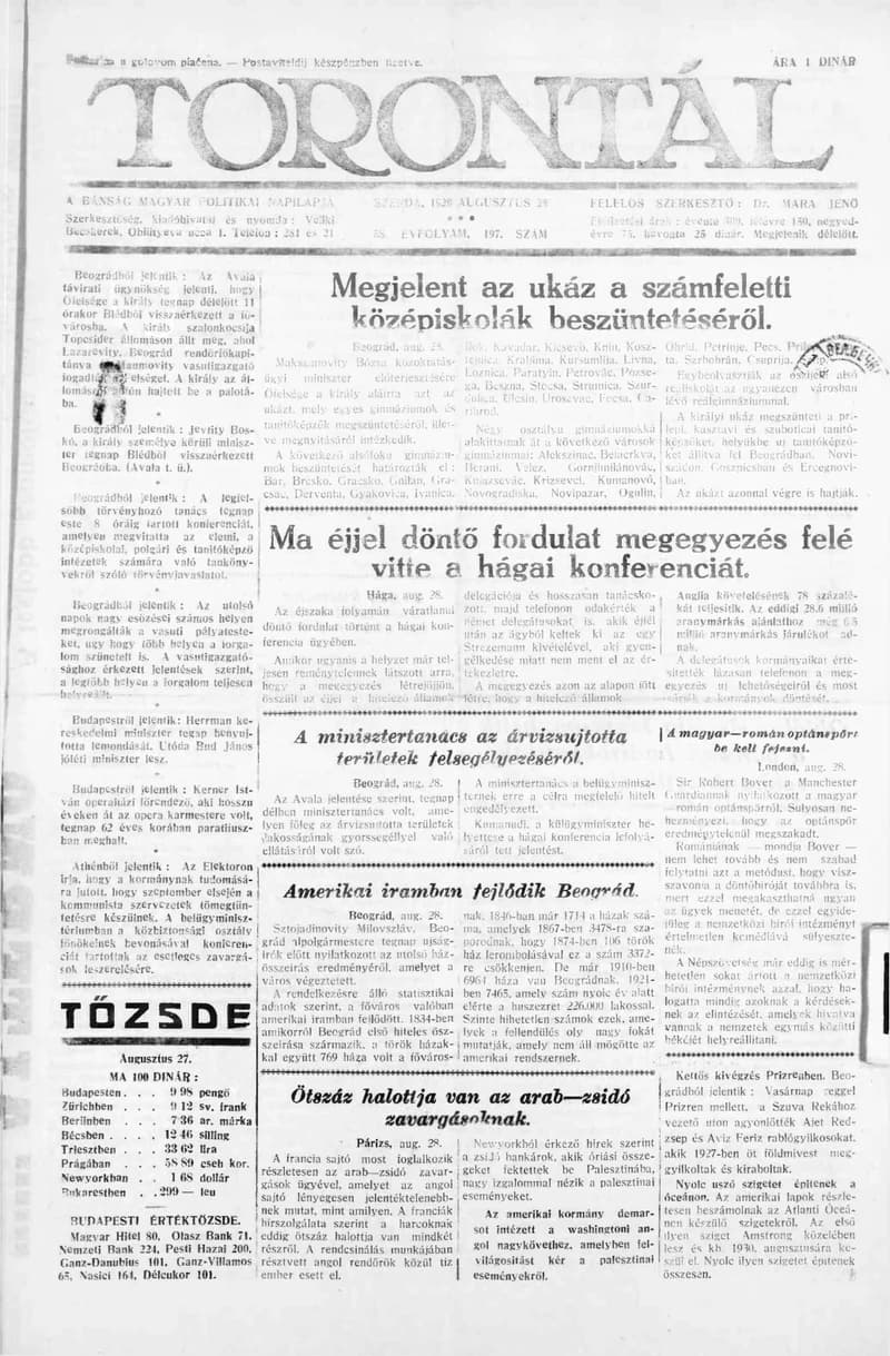 Torontál, 58. évf. 1929. augusztus 28. 197. sz.