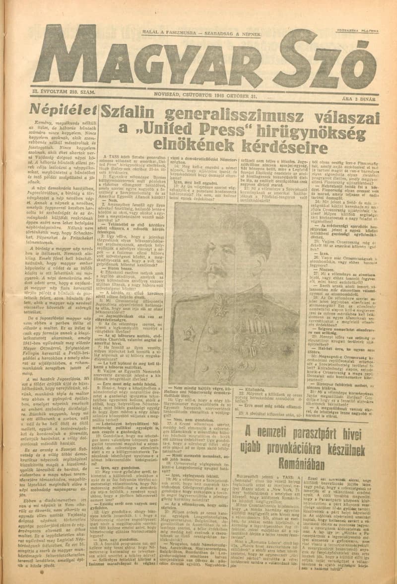 Magyar Szó, 3. évf. 1946. október 31. 259. sz. 1–8. oldal