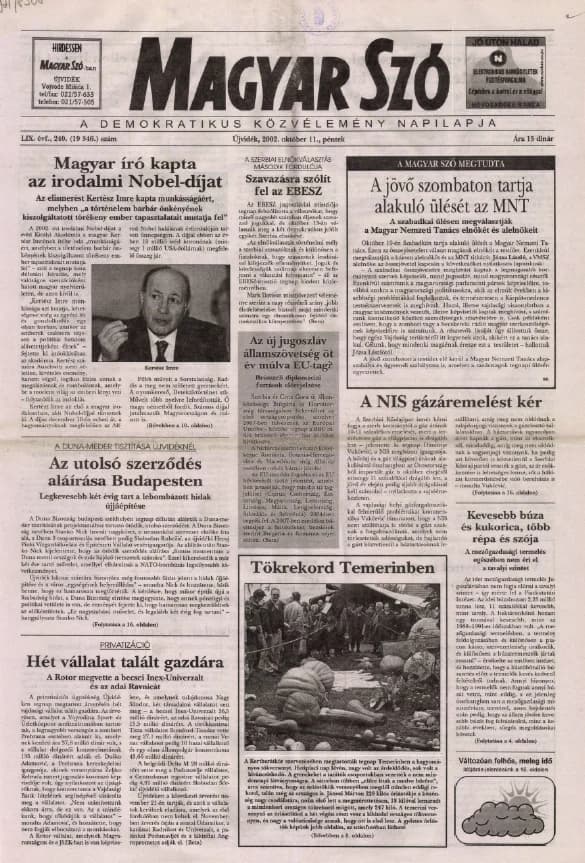Magyar Szó, 59. évf. 2002. október 11. 240. sz. 1–16. oldal