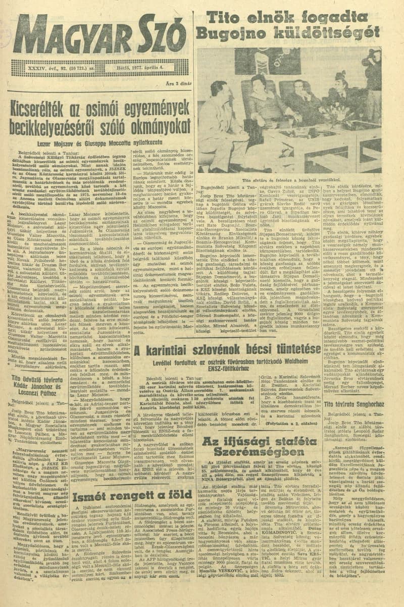 Magyar Szó, 34. évf. 1977. április 4. 92. sz.