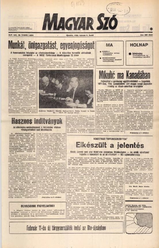 Magyar Szó, 45. évf. 1988. február 9. 38. sz. 1–20. oldal