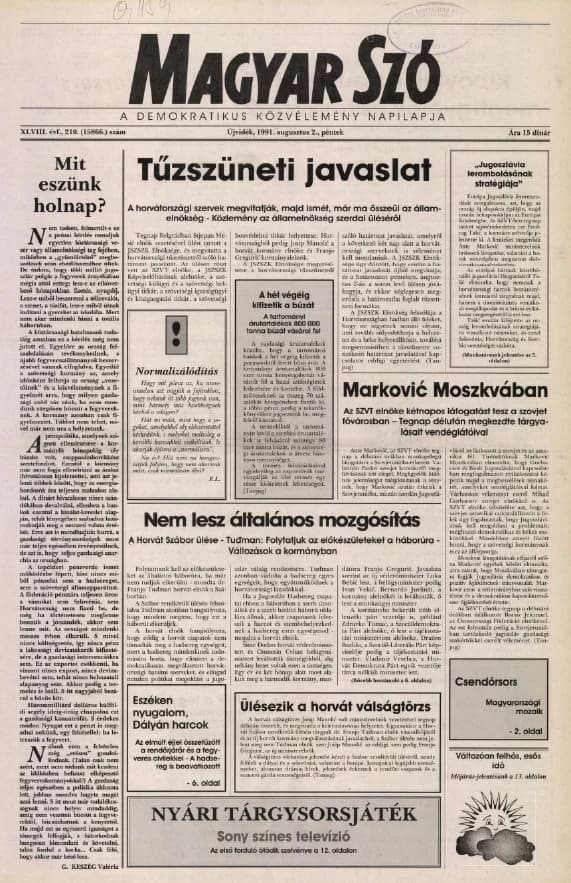 Magyar Szó, 48. évf. 1991. augusztus 2. 210. sz. 1–20. oldal