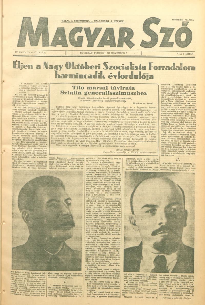 Magyar Szó, 4. évf. 1947. november 7. 272. sz. 1–8. oldal