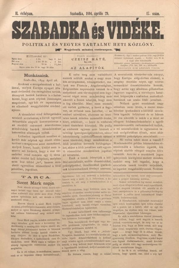 Szabadka és vidéke II, 2. évf. 1894. április 29. 17. sz.