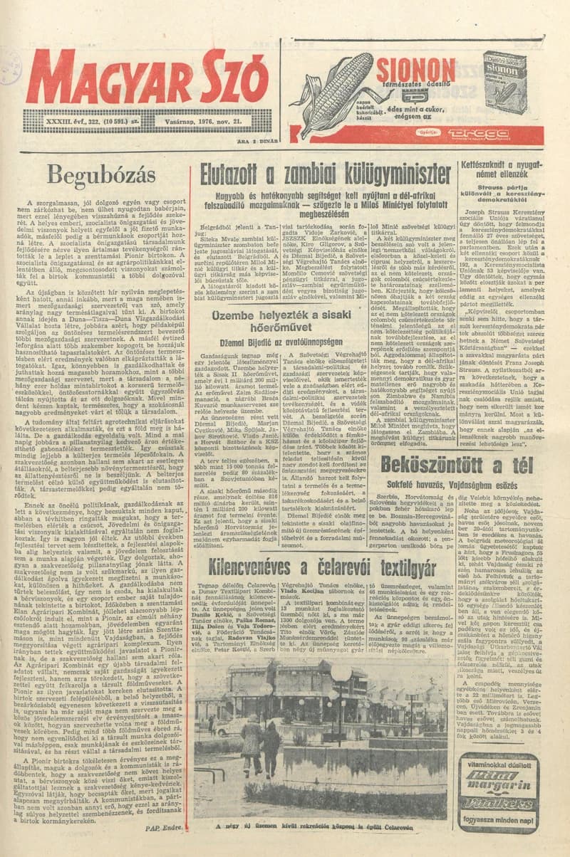 Magyar Szó, 33. évf. 1976. november 21. 322. sz. 1–32. oldal