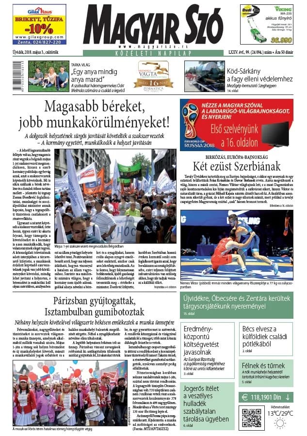 Magyar Szó, 75. évf. 2018. május 3. 99. sz. 1–20. oldal