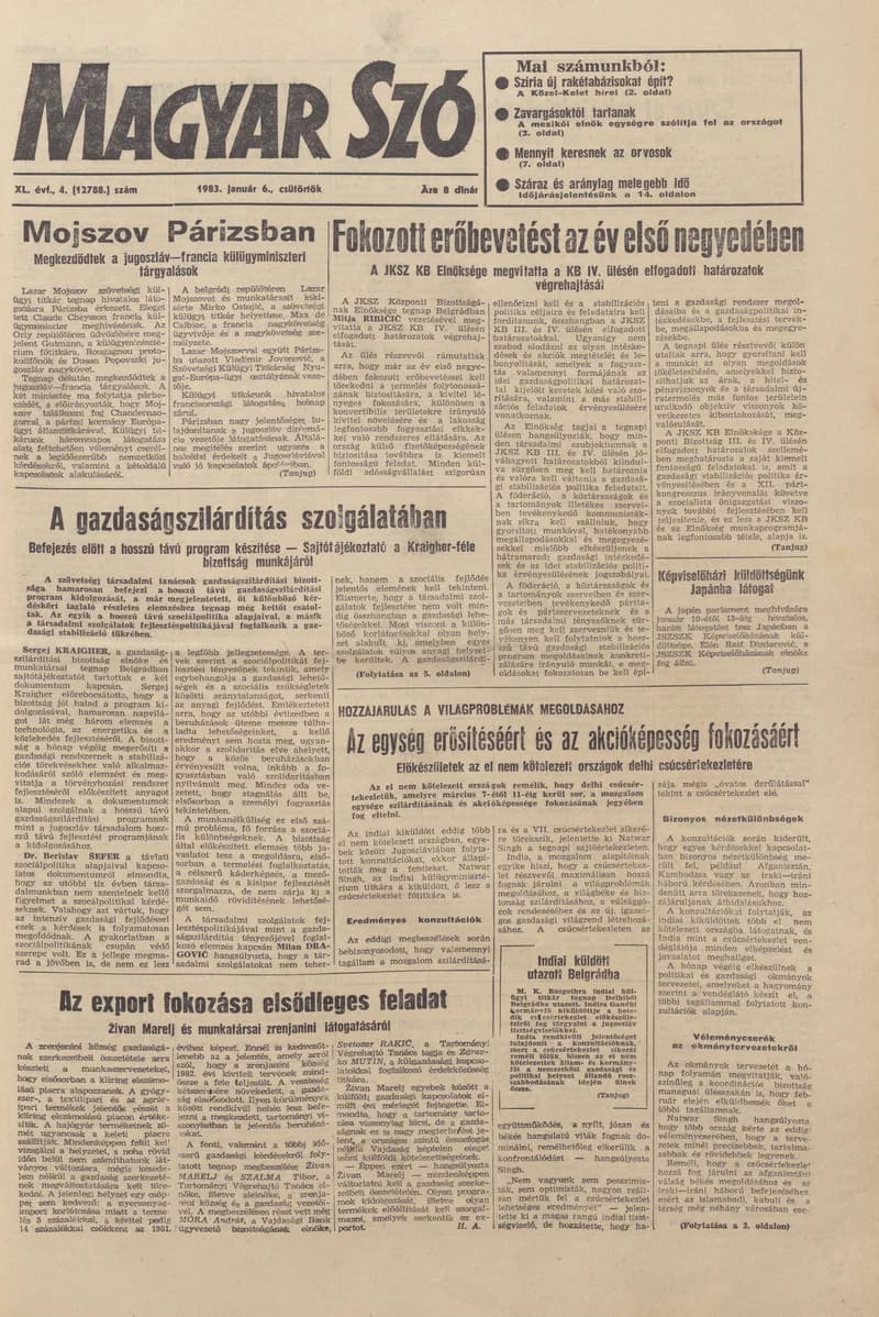 Magyar Szó, 40. évf. 1983. január 6. 4. sz. 1–24. oldal