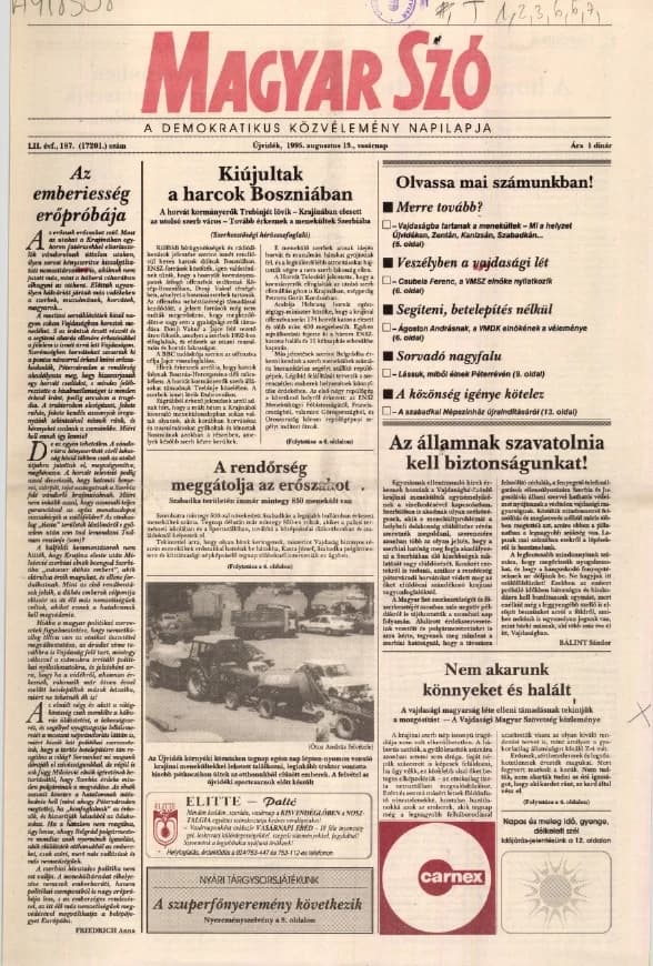 Magyar Szó, 52. évf. 1995. augusztus 13. 187. sz. 1–24. oldal