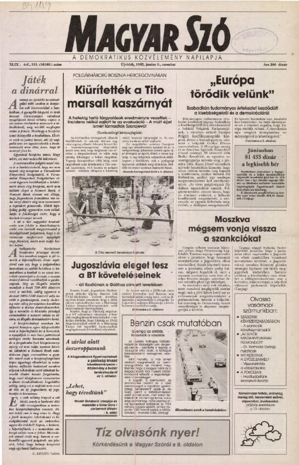 Magyar Szó, 49. évf. 1992. június 6. 153. sz. 1–16. oldal
