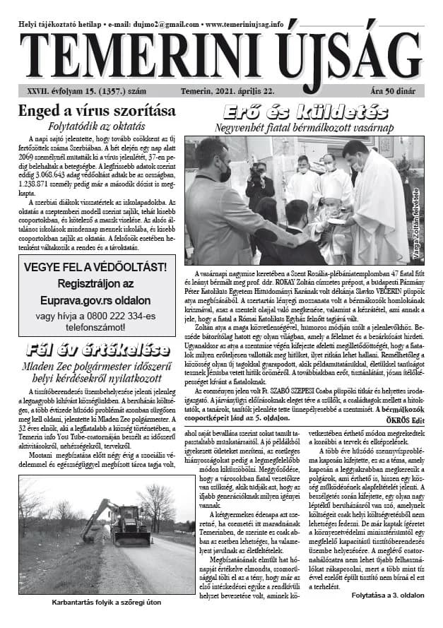 Temerini Újság, 27. évf. 2021. április 22. 15. sz.