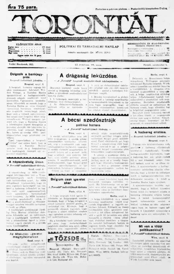 Torontál, 51. évf. 1922. szeptember 8. 199. sz.
