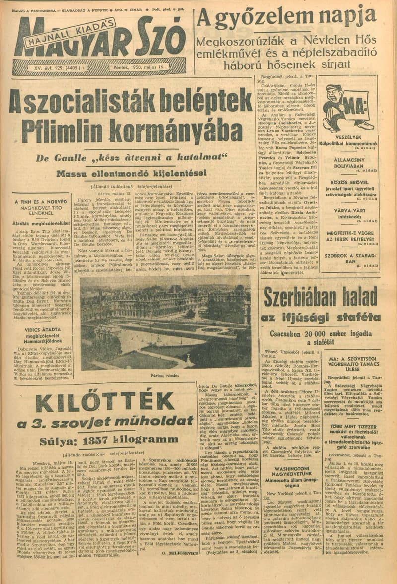 Magyar Szó, 15. évf. 1958. május 16. 129. sz. 1–18. oldal