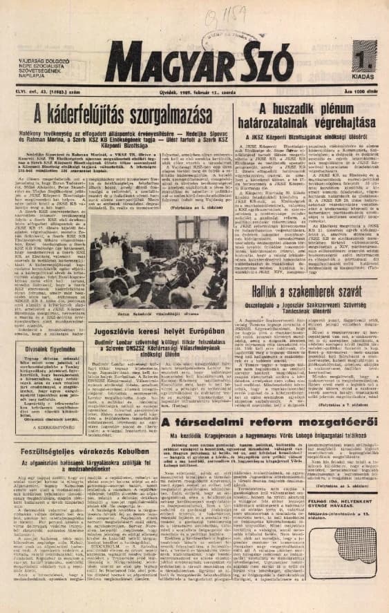 Magyar Szó, 46. évf. 1989. február 15. 43. sz. 1–20. oldal