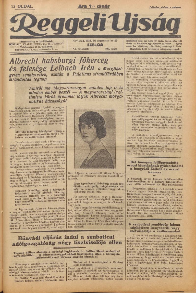 Reggeli Újság, 11. évf. 1930. augusztus 27. 199. sz.