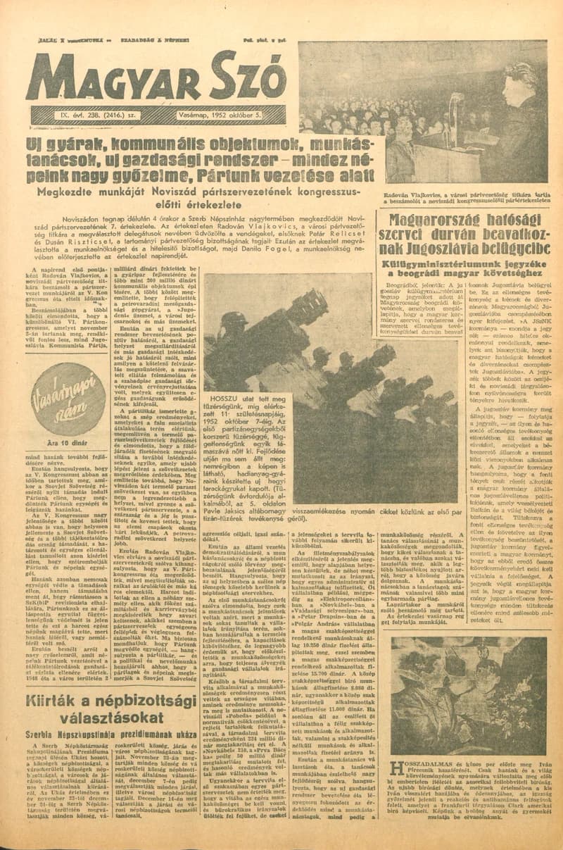 Magyar Szó, 9. évf. 1952. október 5. 238. sz. 1–6. oldal