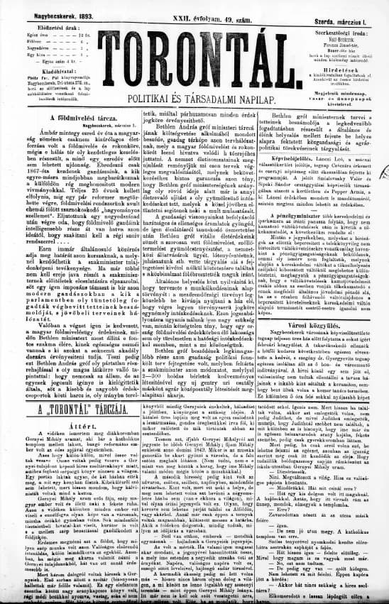 Torontál, 22. évf. 1893. március 1. 49. sz.