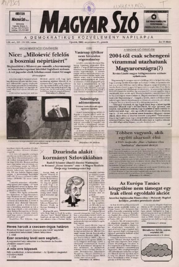 Magyar Szó, 59. évf. 2002. szeptember 27. 227. sz. 1–16. oldal