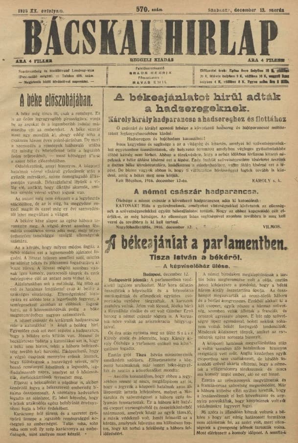 Bácskai Hirlap, 20. évf. 1916. december 13. 570. sz.