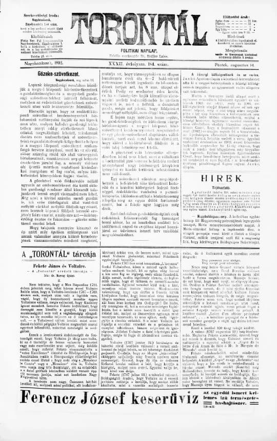 Torontál, 32. évf. 1903. augusztus 14. 184. sz.