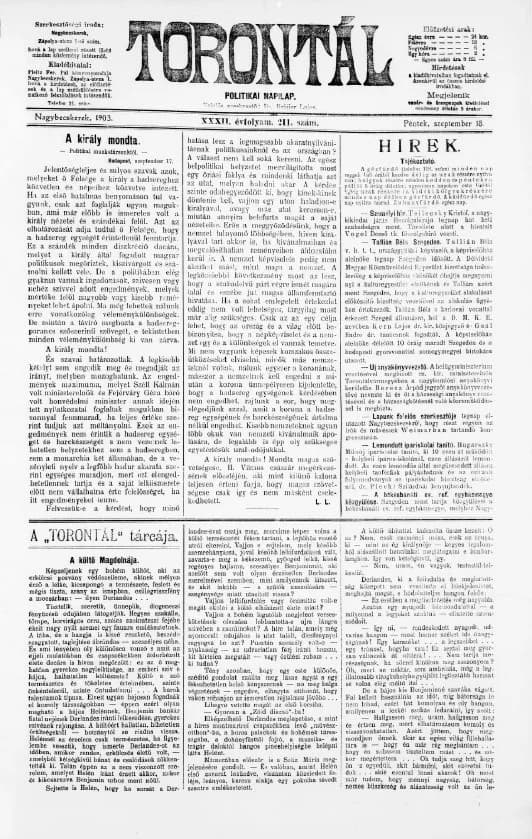 Torontál, 32. évf. 1903. szeptember 18. 211. sz.