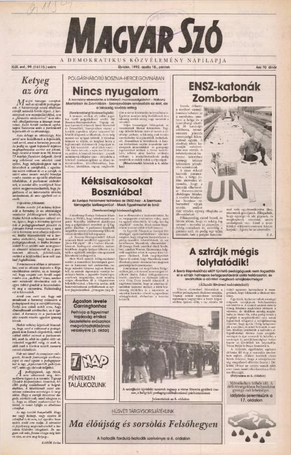 Magyar Szó, 49. évf. 1992. április 10. 99. sz. 1–20. oldal
