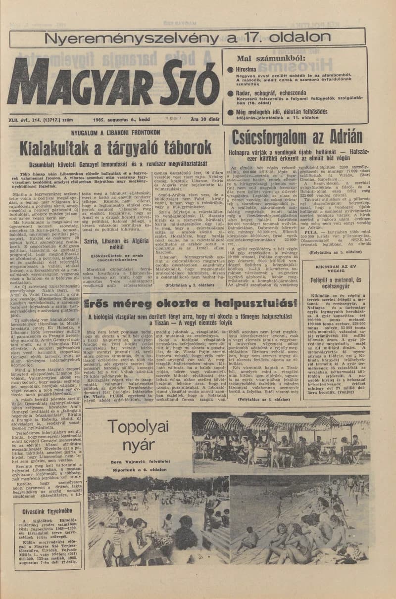 Magyar Szó, 42. évf. 1985. augusztus 6. 214. sz. 1–20. oldal