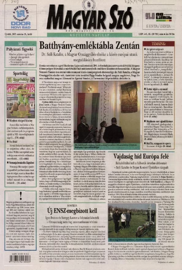 Magyar Szó, 64. évf. 2007. március 19. 65. sz. 1–12. oldal