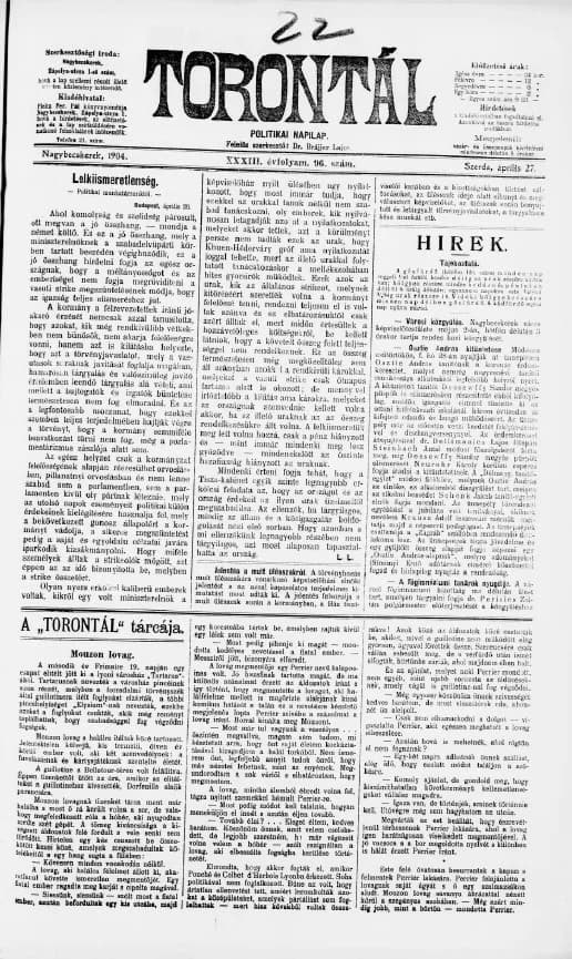 Torontál, 33. évf. 1904. április 27. 96. sz.