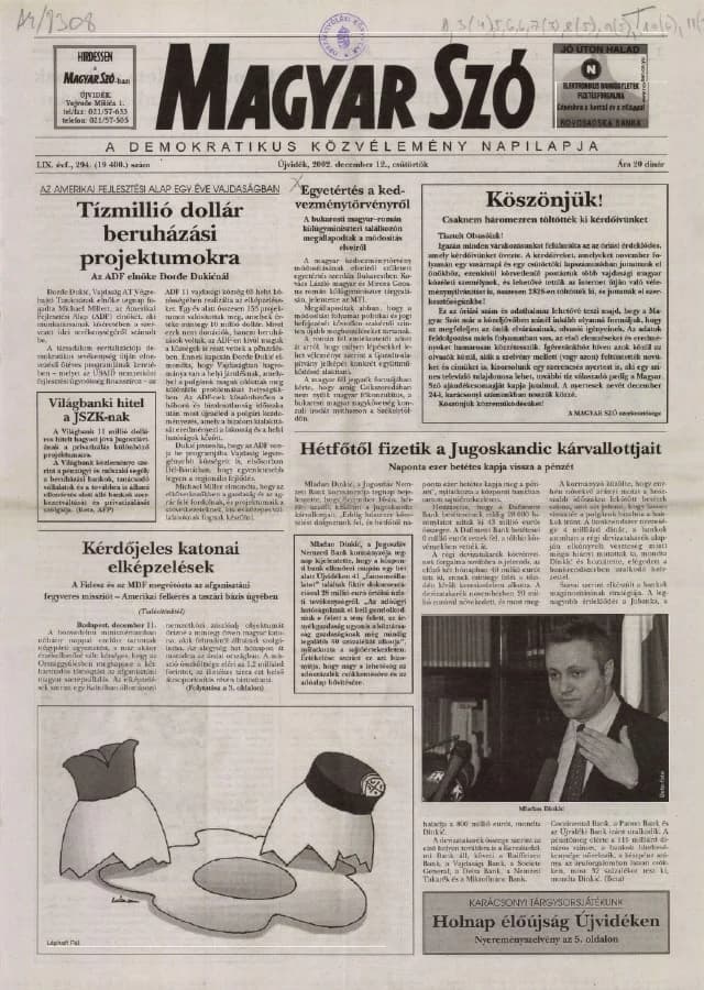 Magyar Szó, 59. évf. 2002. december 12. 294. sz. 1–16. oldal