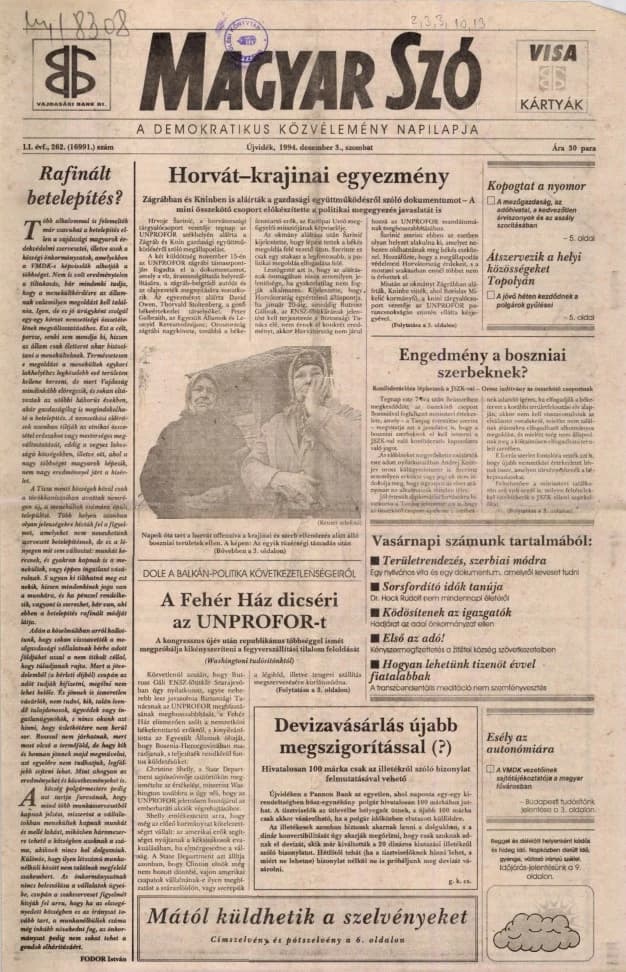 Magyar Szó, 51. évf. 1994. december 3. 262. sz. 1–16. oldal
