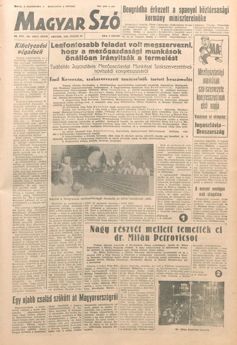 Magyar Szó, 9. évf. 1952. július 18. 169. sz. 1–6. oldal