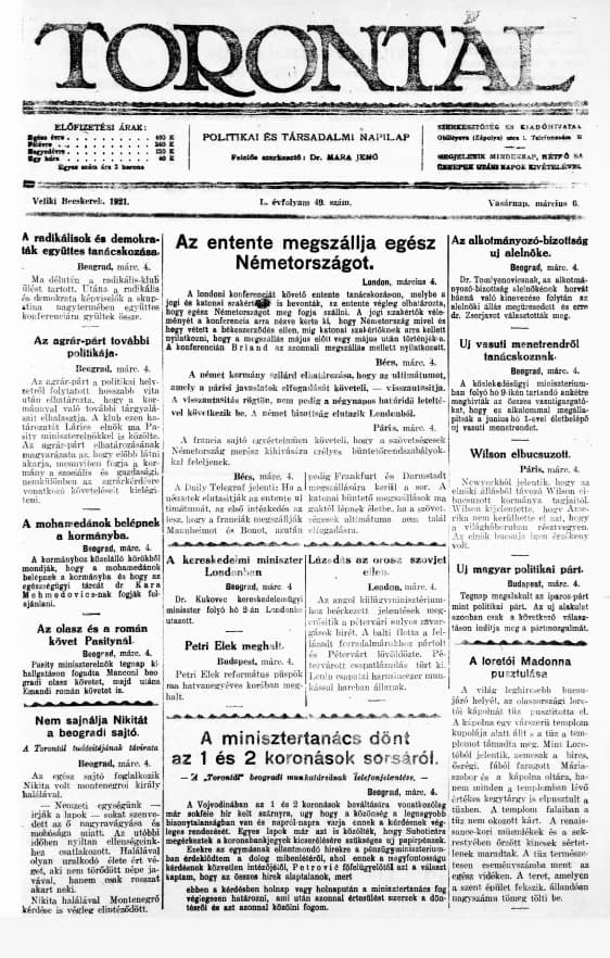 Torontál, 50. évf. 1921. március 6. 49. sz.
