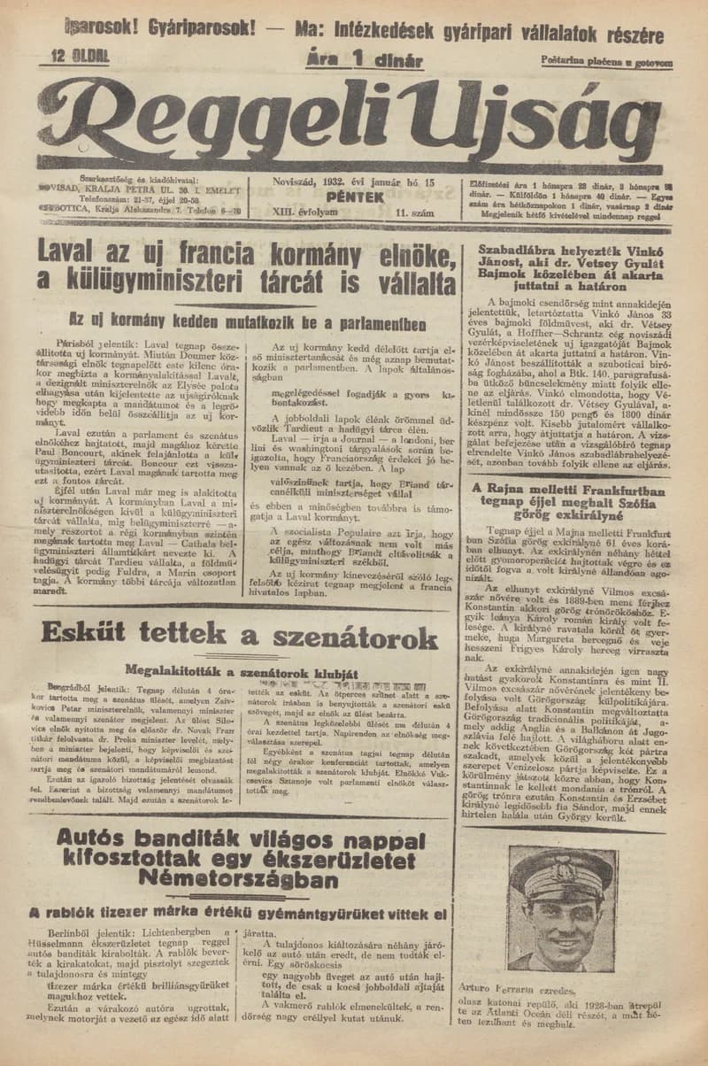 Reggeli Újság, 13. évf. 1932. január 15. 11. sz.