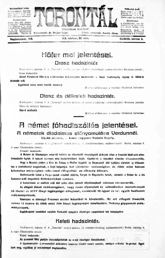 Torontál, 45. évf. 1916. március 9. 56. sz.